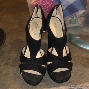 Nine West black faux suede wedges